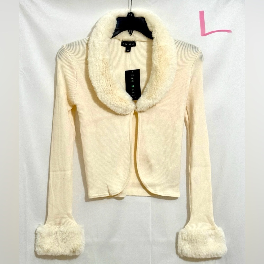Say What? Cream Fuzzy Trim Cardigan